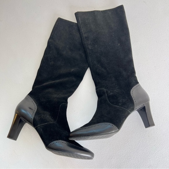 talbots tall black suede wing tip boots size 11 - Picture 1 of 6